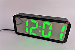 Цифровий дзеркальний настільний годинник Led Mirror Clock DT-6508 із зеленим підсвічуванням  5V живлення від USB