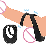 Віброкільце для продовження статевого акту, Подвійне ерекційне кільце для члена з вібрацією, Інтимні іграшки, фото 5