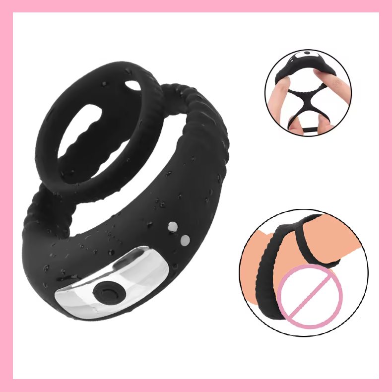 Віброкільце для продовження статевого акту, Подвійне ерекційне кільце для члена з вібрацією, Інтимні іграшки, фото 1