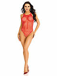 Боді-сітка Leg Avenue Net snap crotch tank bodysuit Red, One Size, фото 5