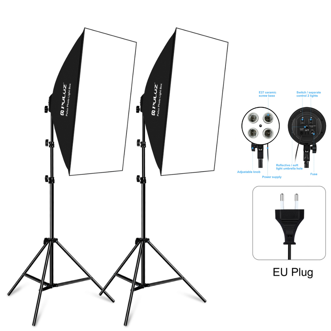 Комплект постійного студійного світла 2 софтбоксу на 4 лампи Е27 Puluz 50x70 см, фото 1