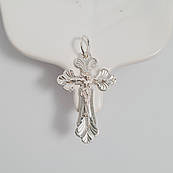 Хрестик срібний з розп'яттям і написом Спаси і Збережи ажурний з орнаментом