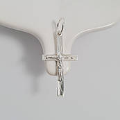 Хрестик срібний з розп'яттям і написом Спаси і Збережи ажурний гладенький
