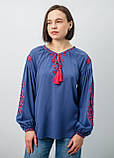 Вишиванка жіноча зі штапелю з довгим рукавом "Квітучий сад" індиго, фото 3