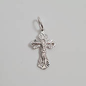 Хрестик зі срібла з розп'яттям орнаментом і написом Спаси і Збережи