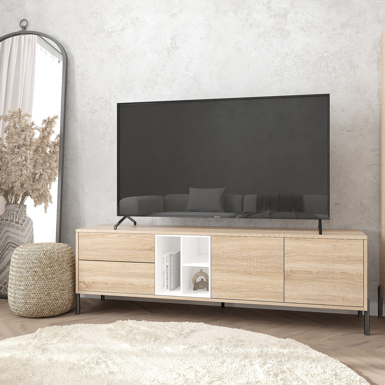 Тумба під телевізор Норді 500х1600х400 мм Дуб Сонома/Білий, фото 1