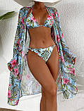 Купальник роздільний блакитний із тропічним принтом M 44 + туніка халат, фото 4