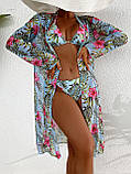 Купальник роздільний блакитний із тропічним принтом M 44 + туніка халат, фото 2
