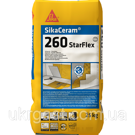 Клей для плитки/каменю/мозаїки еластичний SikaCeram-260 StarFlex C2TES1 Білий 25 кг (496589), фото 1