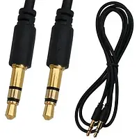 Шнур аудіо AUX TCOM, штекер 3.5 стерео - штекер 3.5 стерео, gold, ?3мм, 1м, чорний