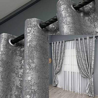 Комплект (2шт. 1,5х2,5м.) штор на люверсах, жакард "Sultan YL". Колір сірий. Код 1668ш 37-0169
