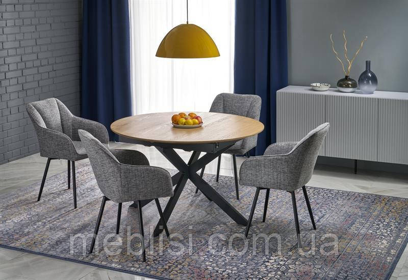 Розкладний стіл ACORD, 120-200х120 см, натуральний / чорний (HALMAR)