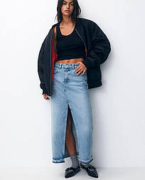 Спідниця міді джинсова з розрізом спереду