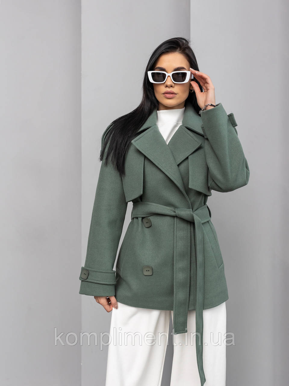 Пальто жіноче демісезонне вовняне "Версаль", оливка, фото 1