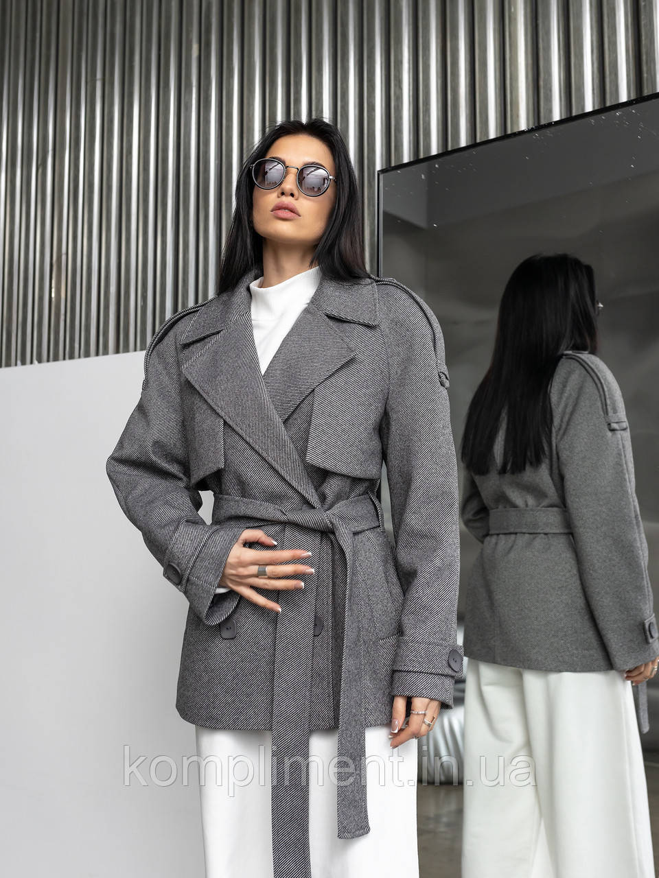 Пальто жіноче демісезонне вовняне "Версаль", сіра діагональ, фото 1