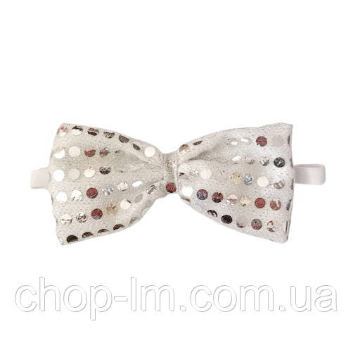 Краватка — метелик біла блискуча. Яскравий святковий метелик на шию