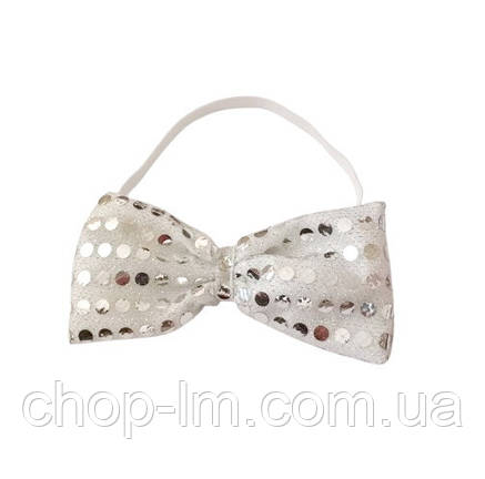 Краватка — метелик біла блискуча. Яскравий святковий метелик на шию, фото 2