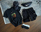 Чоловічий літній костюм Nike Футболка + Шорти + Кепка + Барсетка сірий Комлпект Найк на літо, фото 3