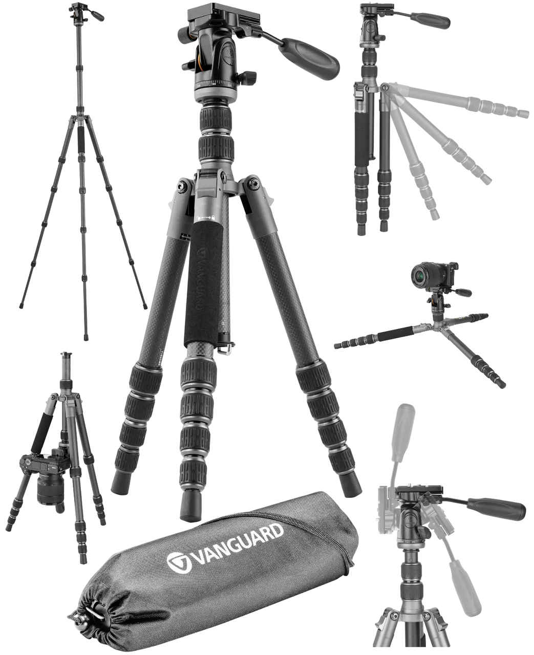 Штатив Vanguard VEO 3GO 235CP | П'ятисекційний карбоновий трипод із 2D головкою для фото-відеотехніки, підзорної труби, бінокля