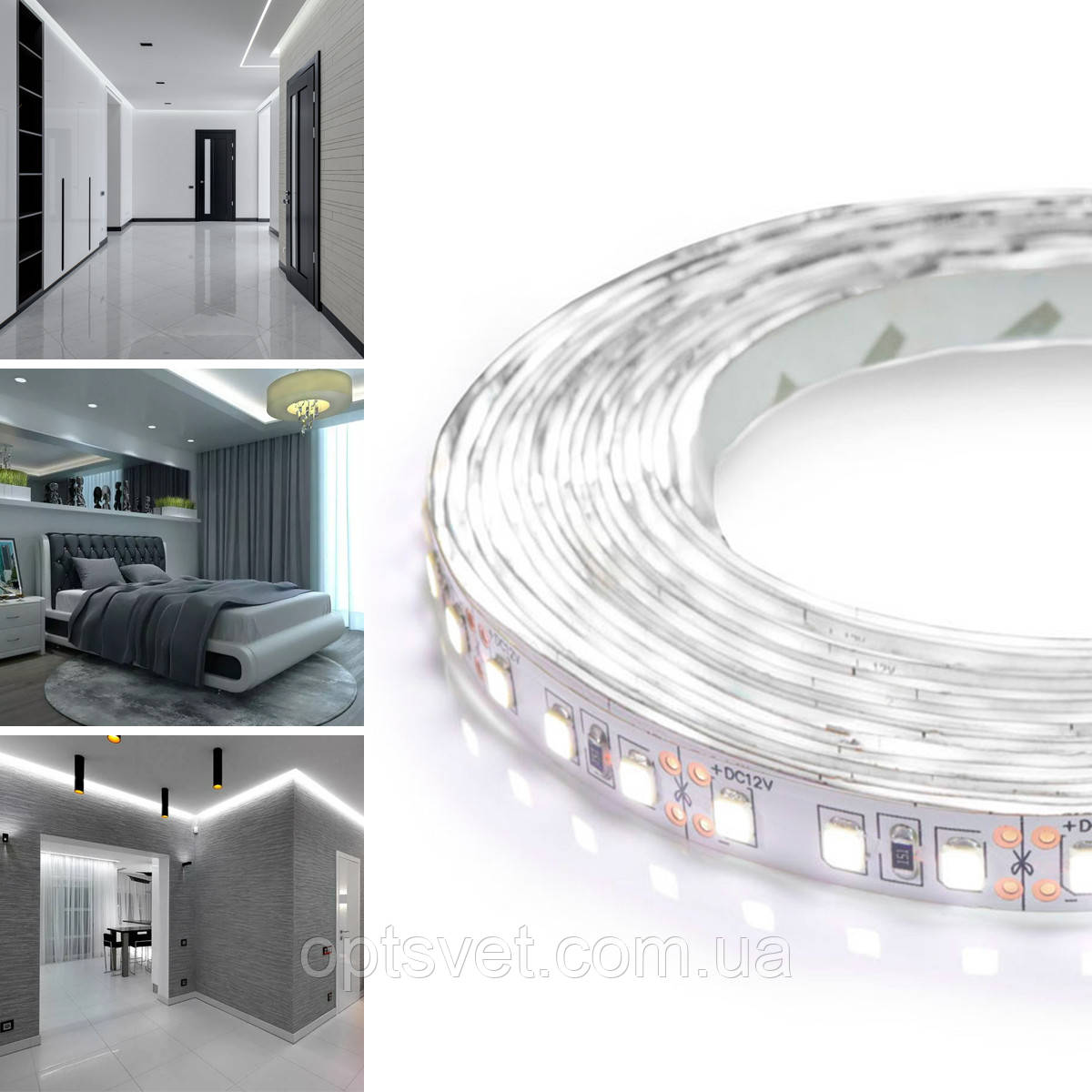 Світлодіодна стрічка OEM ST-50-12-2835-120-CW-V2 (50м) біла, негерметична, 1м, фото 1