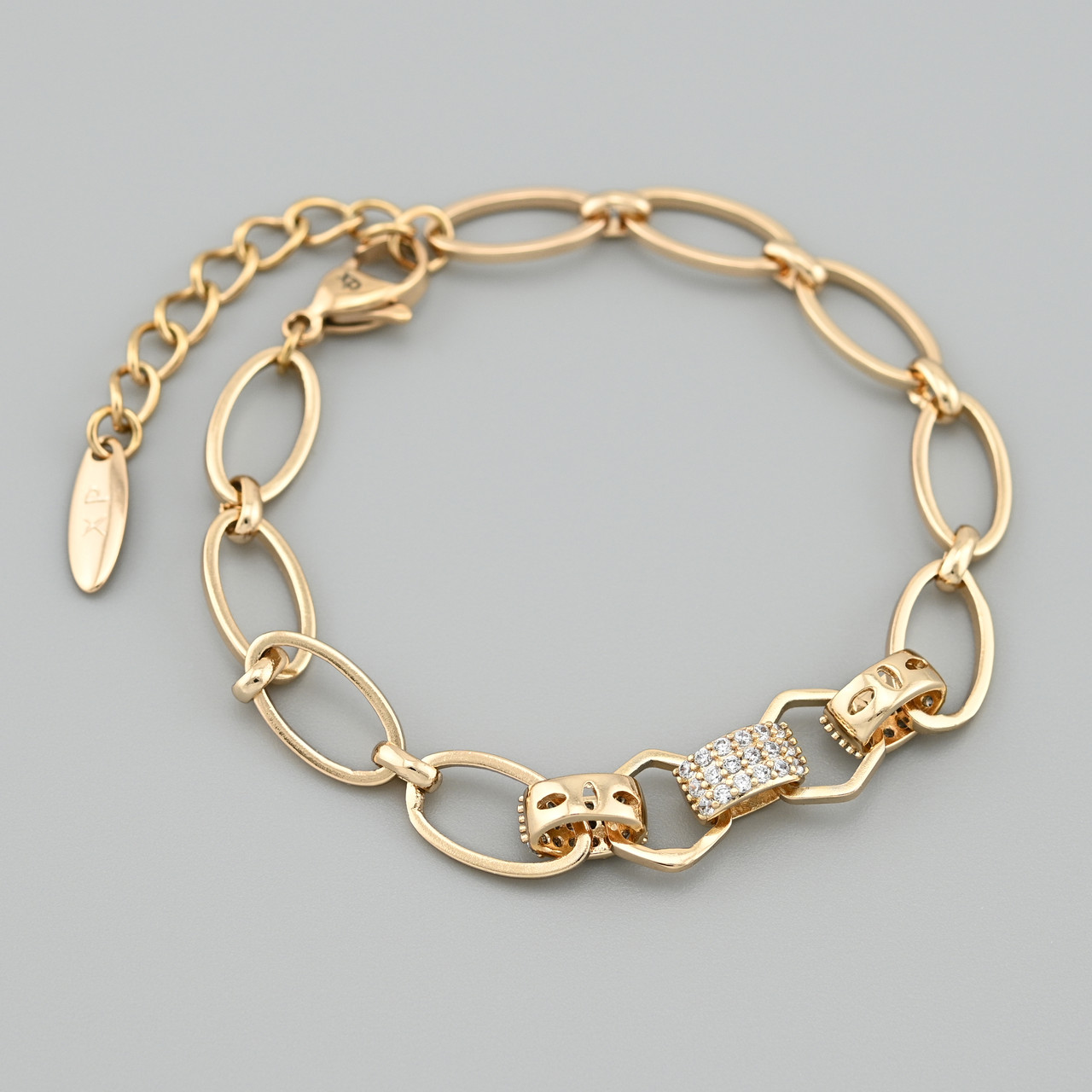 Браслет Монако 50316 ширина 7.5 мм білі фіаніти позолота 18К довжина 16+3, фото 1