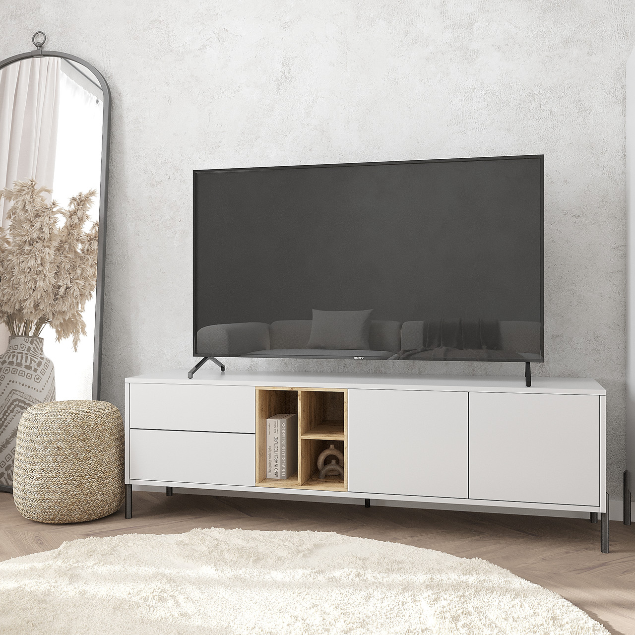 Меблевий комплект Норді для вітальні з 2-х позицій: шафа буфет і тумба під телевізор Сірий/Дуб Сонома, фото 1