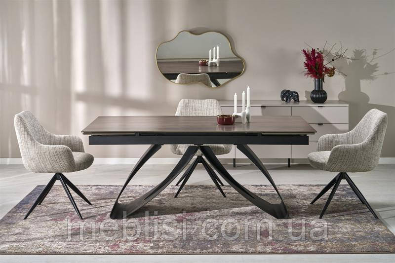 Стіл розкладний 180 горіх/чорний HILARIO 180(260)x90 (Halmar)