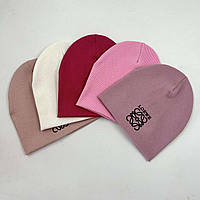 Трикотажна шапочка подвійна для дівчинки із рубчика «Loewe», ОПТ
