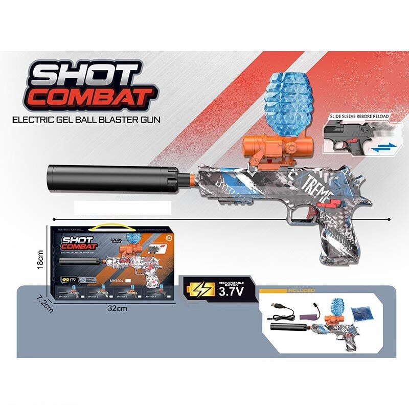 Пістолет MH 1504-1 стріляє орбізами, автоматичний принцип, орбізи, ак. 7.4V, USB-кабель, глушник, фото 1