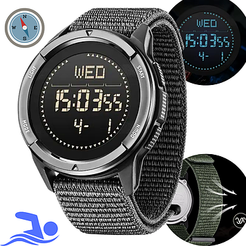 Годинник з компасом чоловічий водонепроникний спортивний з підсвічуванням будильником багатофункціональний North Edge