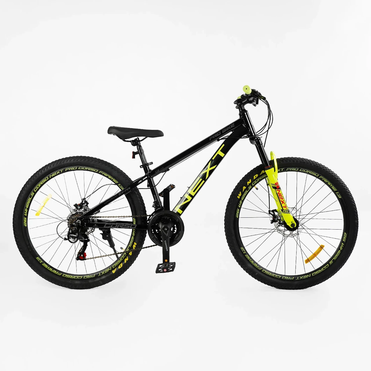 Велосипед гірський спортивний 26" CORSO Next NX-26400 чорно-жовтий на рост 145-160 cм