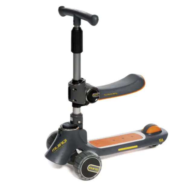 Триколісний дитячий самокат-толокар MIJI 008 з сидінням, музикою і підсвічуванням платформи, 2+. Чорний