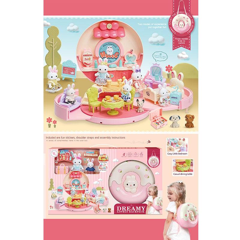 Игрушечный домик с мебелью, посудой и флоксовыми зайчиками 6695