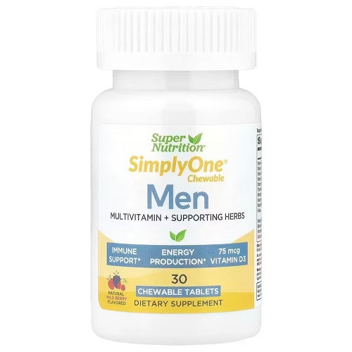 Вітаміни для чоловіків Super Nutrition SimplyOne Men Multivitamin + Supporting Herbs (30 жувальних таблеток.), фото 1