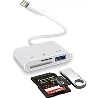 Картридер для Apple iPhone iPad Lightning на USB и SD/TF Card Reader Переходник для айфон на флешку и SD TF
