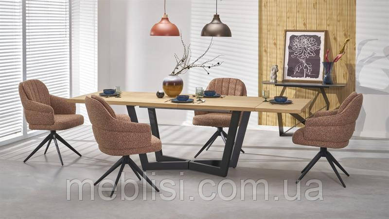 Стіл розкладний 160 дуб MASSIVE 2 160(250)x90 дуб/ніжки чорні (Halmar)