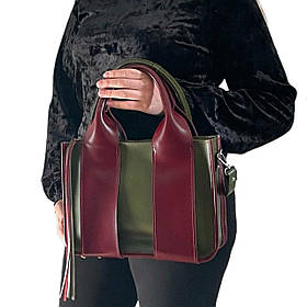 Сумка жіноча "Фіона S" натуральна шкіра, хакі/бургунді глянцева