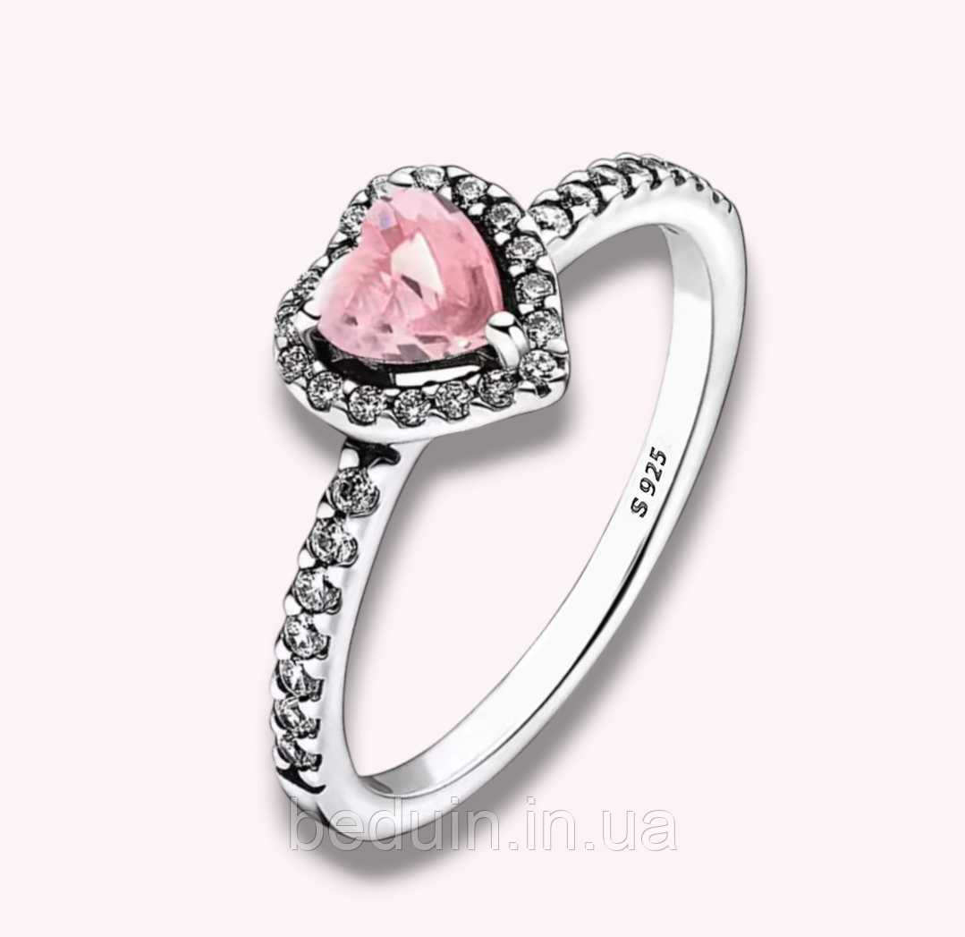 Срібне кільце пандрова рожеве серце "Блискуче Серце" з фіанітами — срібло 925 проби EGYPT SILVER