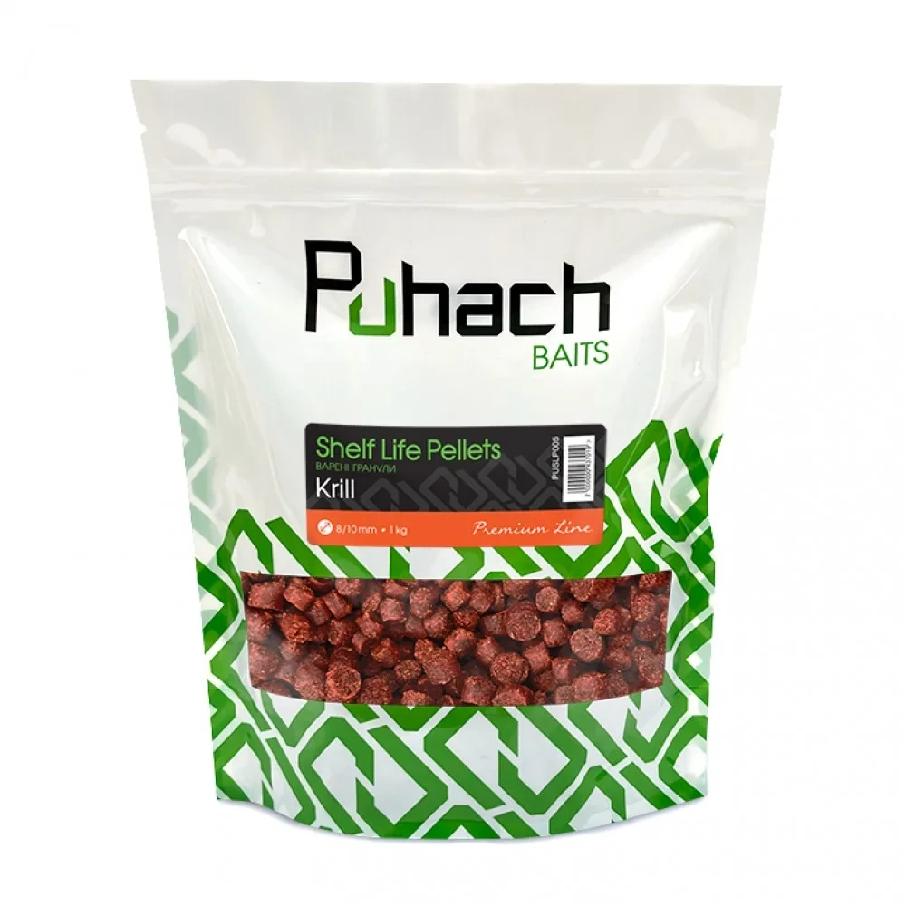 Варені гранули Puhach Baits Premium Line Shelf Life Pellets 12/14 mm 1 kg - Krill, фото 1