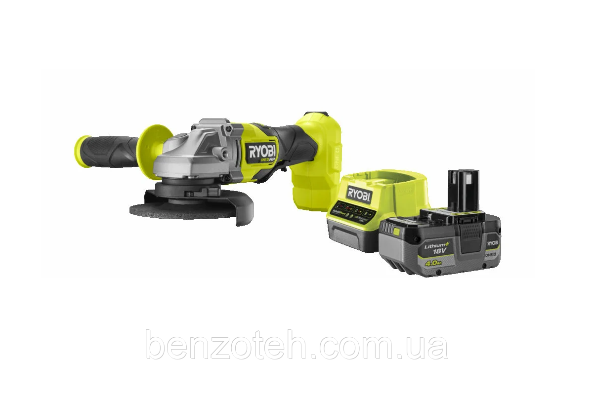 Кутова шліфувальна машина мала акумуляторна Ryobi RAG18X-1C40S (безщіткова, АКБ 18 В / 4Ач, зарядне)