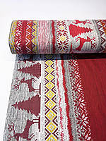 Ткань для постельного белья Ранфорс 240 см с принтом новогодний лес на красном