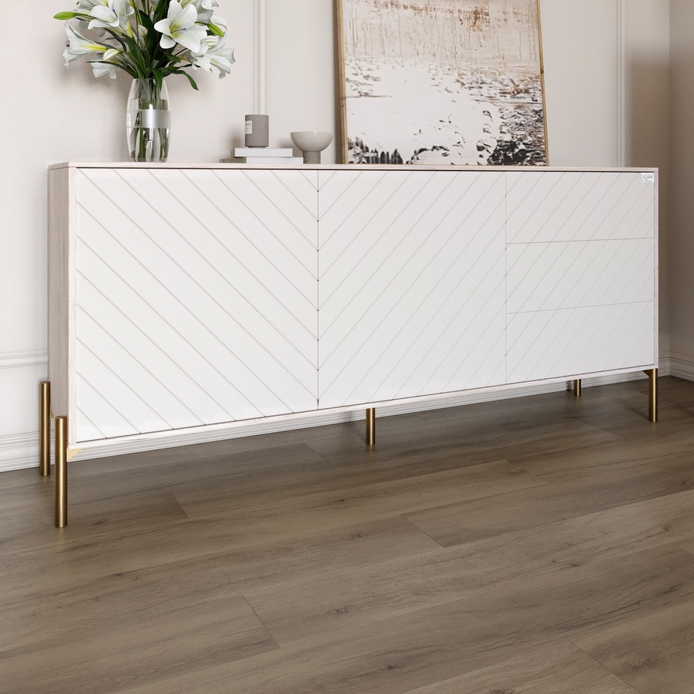 Комод з золотими металевими ніжками LION Амарант 168x40x76,5 см Самоа Димчастий/Білий (LION-041952), фото 1