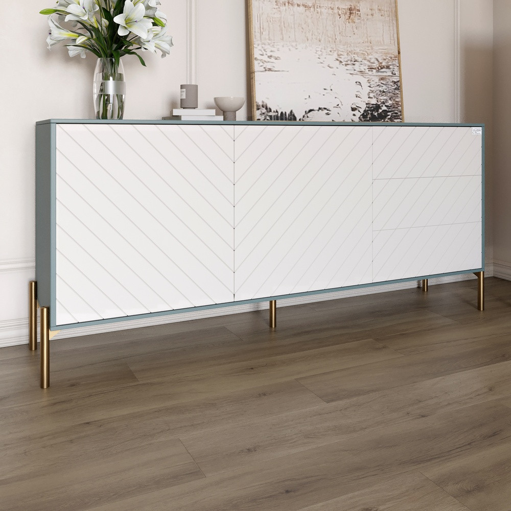 Комод з золотими металевими ніжками LION Амарант 168x40x76,5 см Граніт сірий/Білий (LION-041957), фото 1