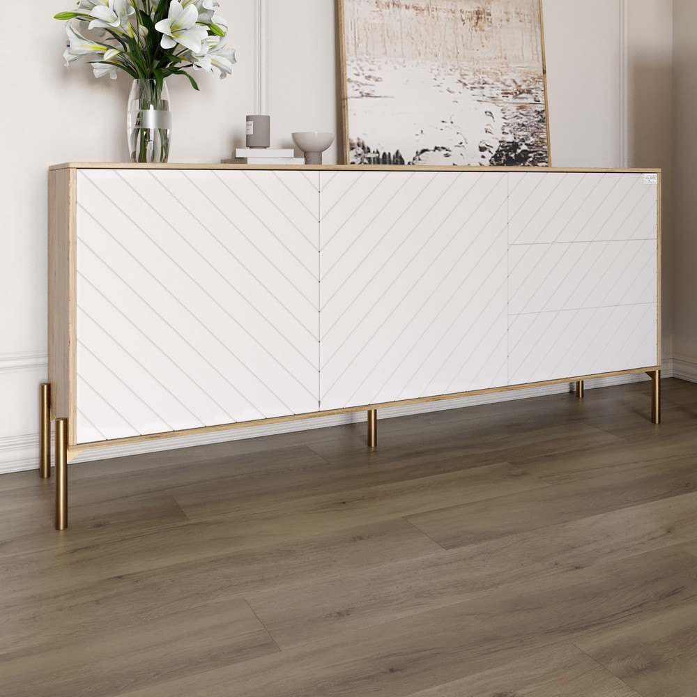 Комод з золотими металевими ніжками LION Амарант 168x40x76,5 см Дуб Аппалачі/Білий (LION-041964), фото 1