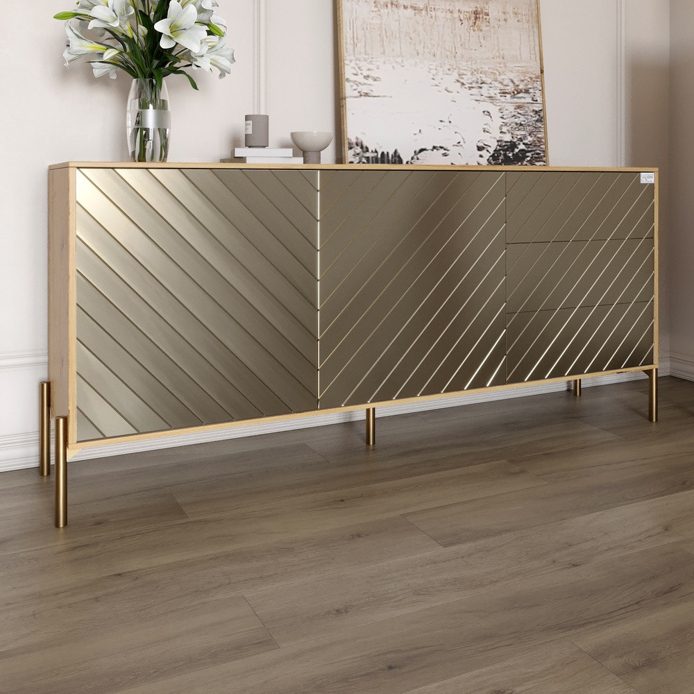 Комод з золотими металевими ніжками LION Амарант 168x40x76,5 см Дуб Артизан/Перламутровий металік (LION-041976), фото 1