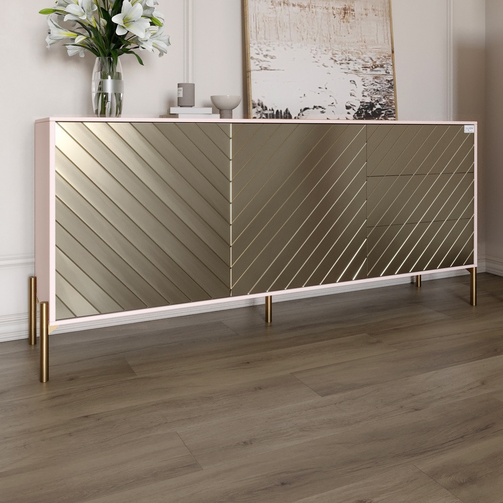 Комод з золотими металевими ніжками LION Амарант 168x40x76,5 см Рожевий/Перламутровий металік (LION-041978), фото 1