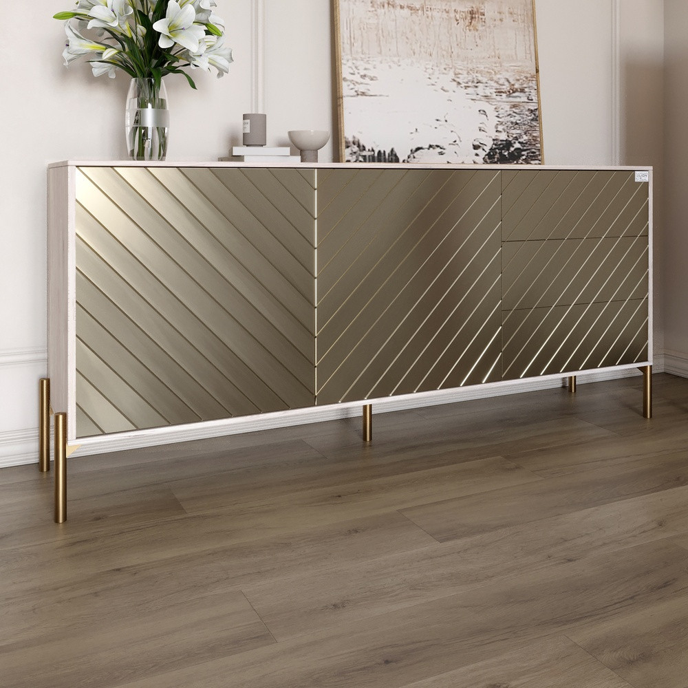 Комод з золотими металевими ніжками LION Амарант 168x40x76,5 см Самоа Димчастий/Перламутровий металік (LION-041980), фото 1