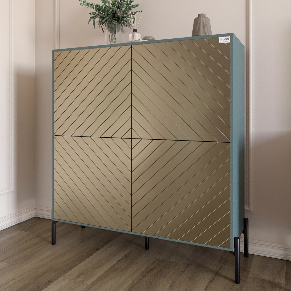 Комод-пенал з чорними металевими ніжками LION Амарант 114х40х126,5 см Граніт сірий/Перламутровий металік (LION-041994), фото 1