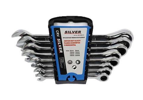 Ключі з тріскачкою та шарніром 8 шт. Silver SK-008-01 ключі ріжково-накидні з трещіткою