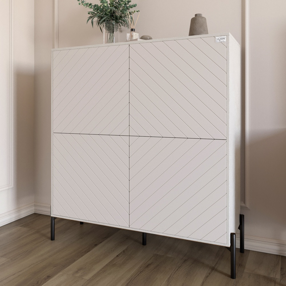 Комод-пенал з чорними металевими ніжками LION Амарант 114х40х126,5 см Бетон Style/Білий (LION-042007), фото 1
